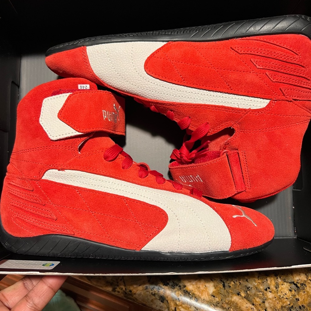 Puma Red and White Speedcat Mid Racing Sneakers Speedcat OG hi tops